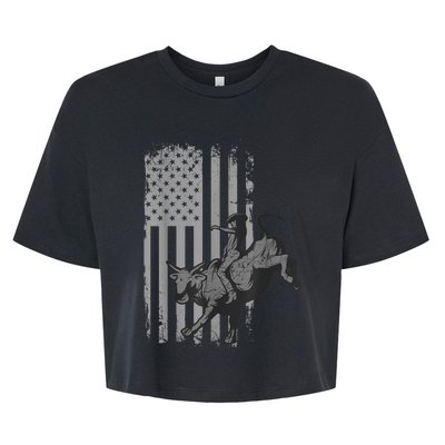 Vintage American Flag Bucking Bull Riding Patriotism Rodeo Bella+Canvas Jersey Crop Tee