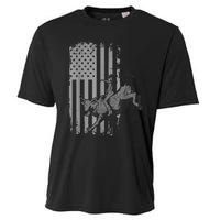 Vintage American Flag Bucking Bull Riding Patriotism Rodeo Cooling Performance Crew T-Shirt