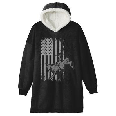 Vintage American Flag Bucking Bull Riding Patriotism Rodeo Hooded Wearable Blanket