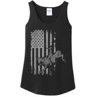 Vintage American Flag Bucking Bull Riding Patriotism Rodeo Ladies Essential Tank