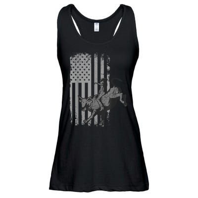 Vintage American Flag Bucking Bull Riding Patriotism Rodeo Ladies Essential Flowy Tank