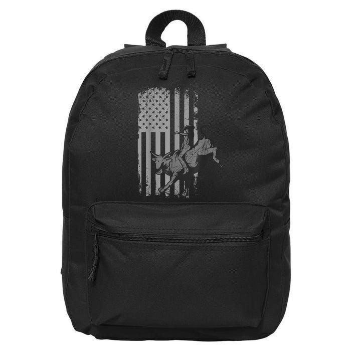 Vintage American Flag Bucking Bull Riding Patriotism Rodeo 16 in Basic Backpack