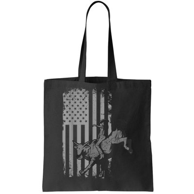 Vintage American Flag Bucking Bull Riding Patriotism Rodeo Tote Bag