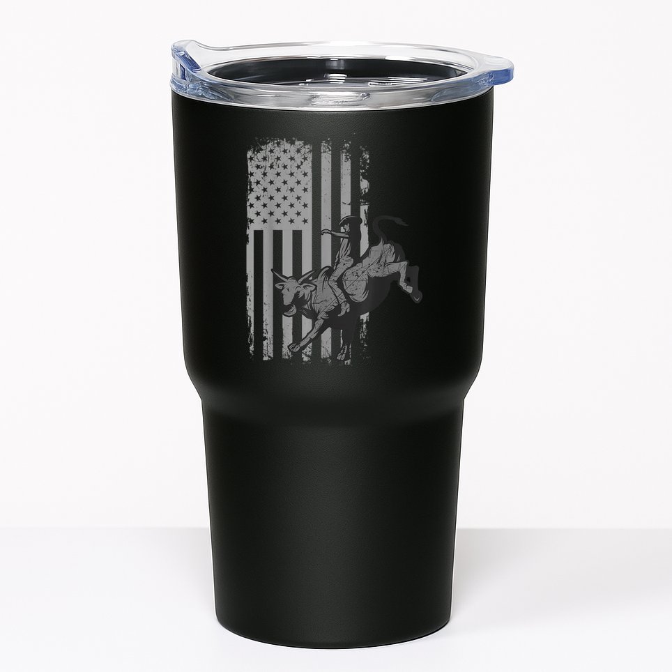 Vintage American Flag Bucking Bull Riding Patriotism Rodeo Tumbler