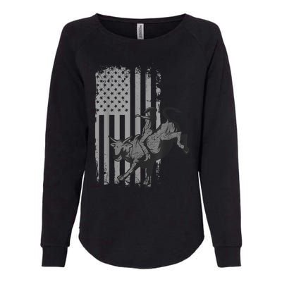 Vintage American Flag Bucking Bull Riding Patriotism Rodeo Womens California Wash Sweatshirt