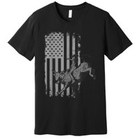 Vintage American Flag Bucking Bull Riding Patriotism Rodeo Premium T-Shirt