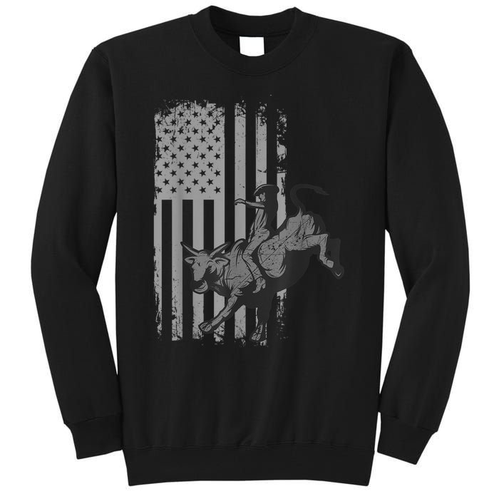 Vintage American Flag Bucking Bull Riding Patriotism Rodeo Tall Sweatshirt