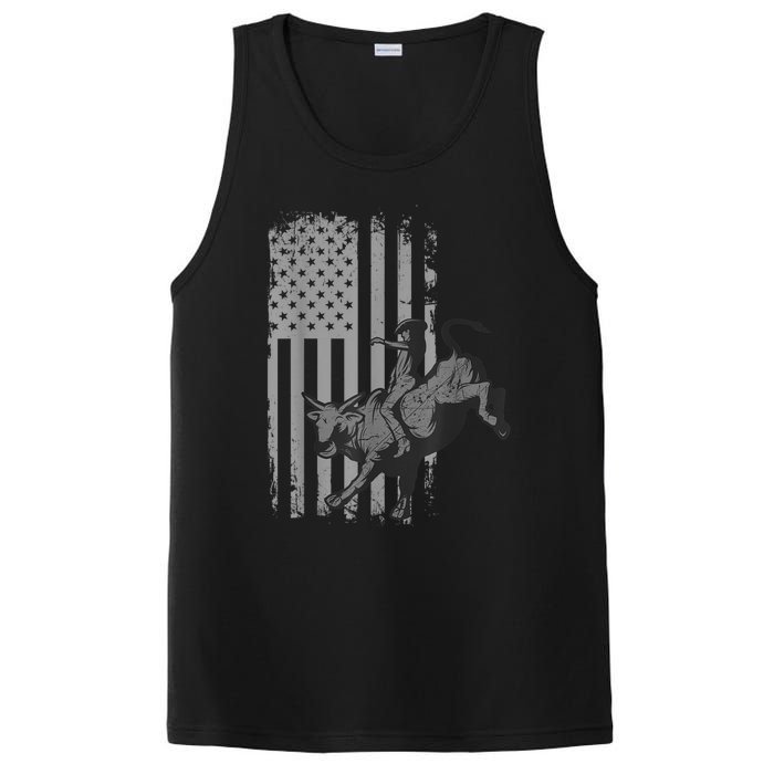 Vintage American Flag Bucking Bull Riding Patriotism Rodeo PosiCharge Competitor Tank