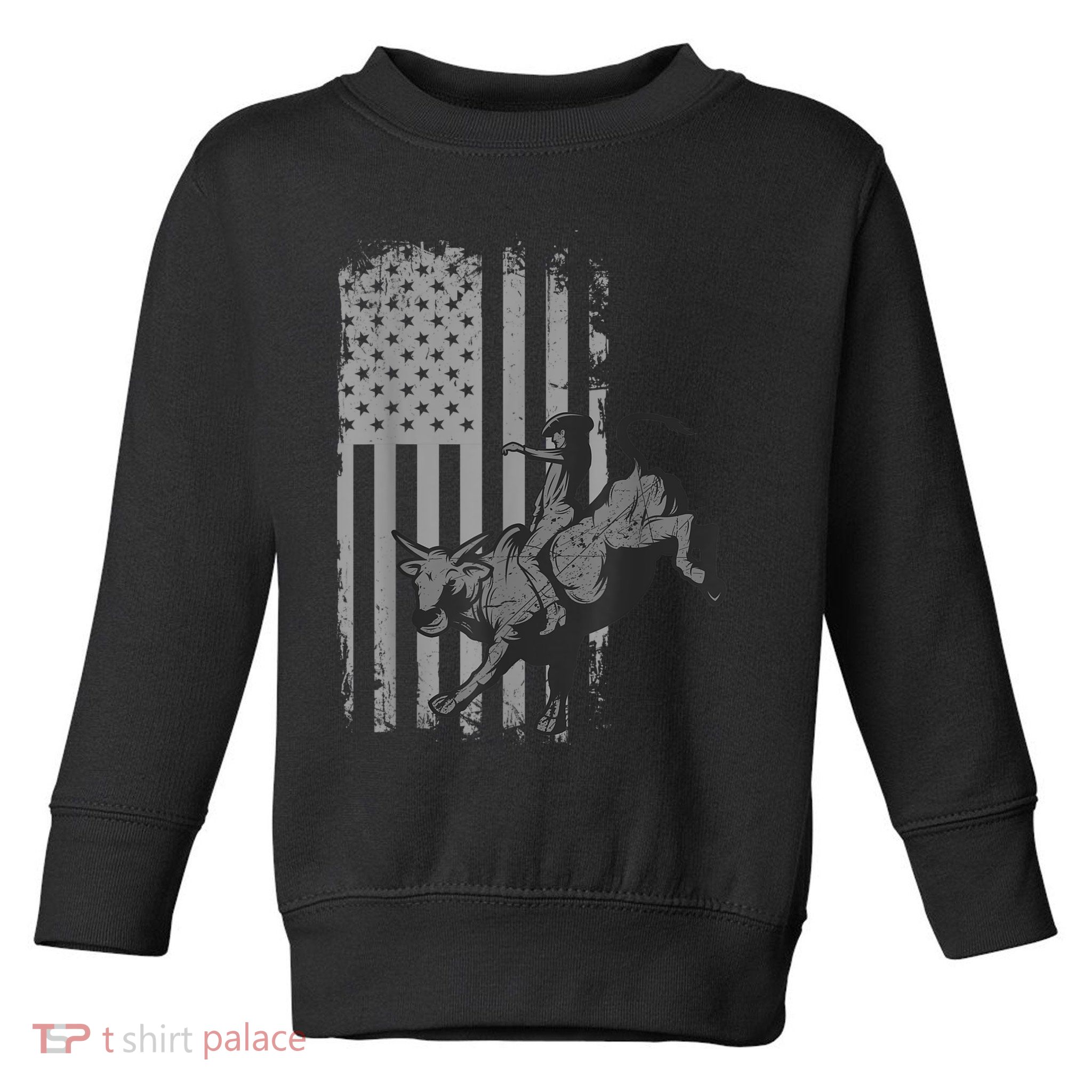Vintage American Flag Bucking Bull Riding Patriotism Rodeo Toddler Sweatshirt