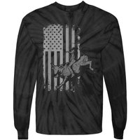 Vintage American Flag Bucking Bull Riding Patriotism Rodeo Tie-Dye Long Sleeve Shirt