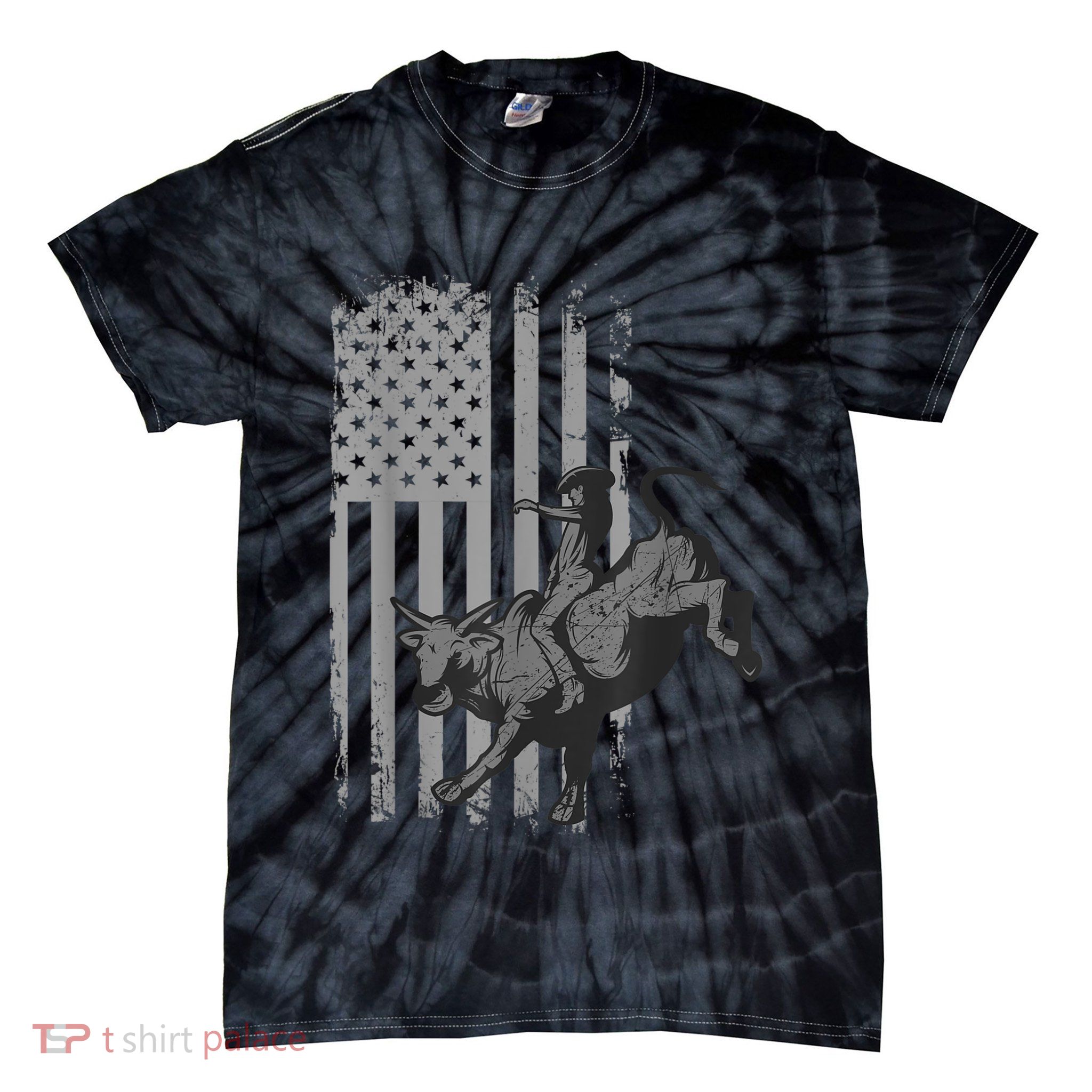 Vintage American Flag Bucking Bull Riding Patriotism Rodeo Tie-Dye T-Shirt
