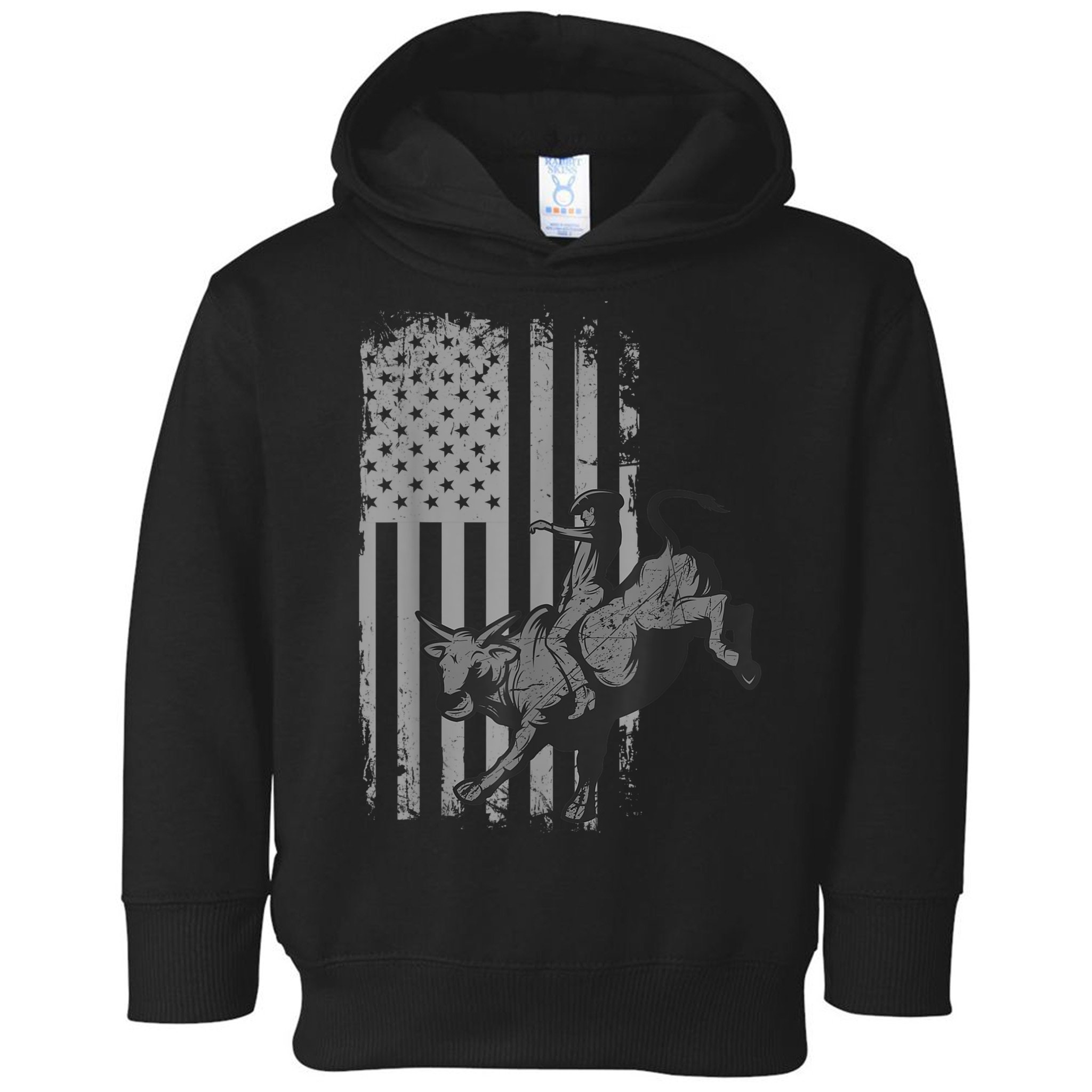 Vintage American Flag Bucking Bull Riding Patriotism Rodeo Toddler Hoodie