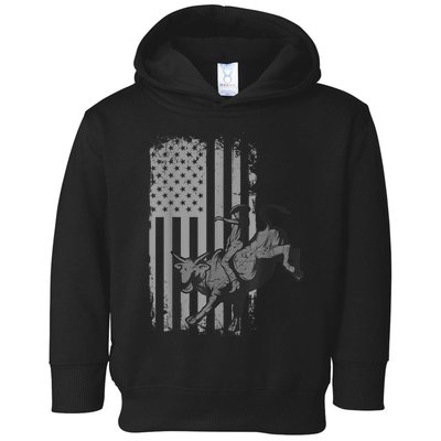 Vintage American Flag Bucking Bull Riding Patriotism Rodeo Toddler Hoodie