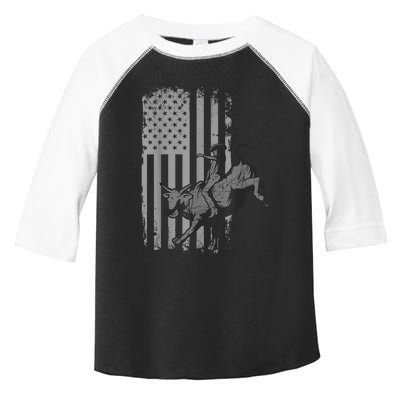 Vintage American Flag Bucking Bull Riding Patriotism Rodeo Toddler Fine Jersey T-Shirt