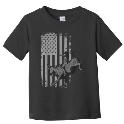 Vintage American Flag Bucking Bull Riding Patriotism Rodeo Toddler T-Shirt