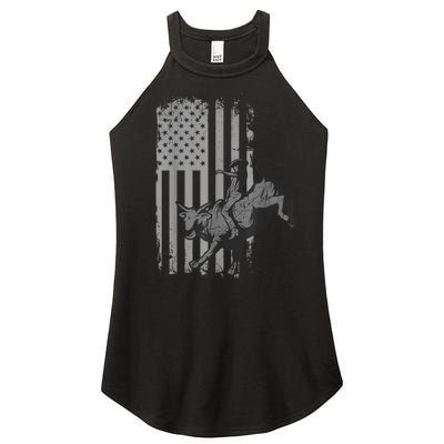 Vintage American Flag Bucking Bull Riding Patriotism Rodeo Women’s Perfect Tri Rocker Tank