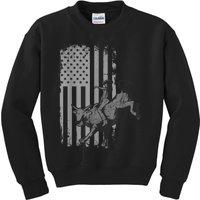 Vintage American Flag Bucking Bull Riding Patriotism Rodeo Kids Sweatshirt