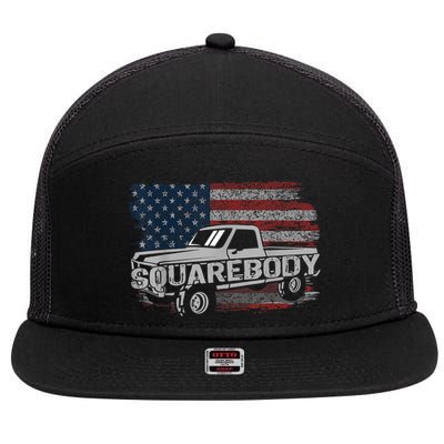 Vintage American Flag Squarebody Square Body Truck Lover 7 Panel Mesh Trucker Snapback Hat