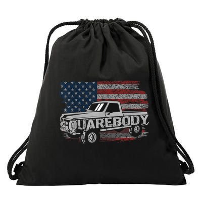 Vintage American Flag Squarebody Square Body Truck Lover Drawstring Bag