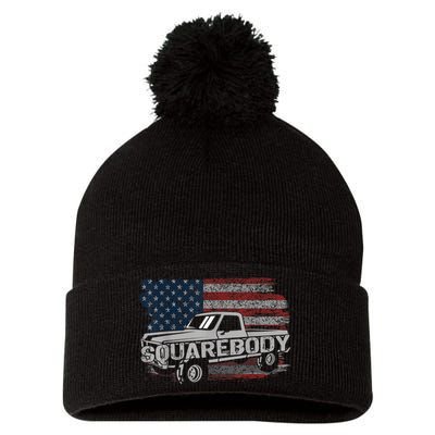 Vintage American Flag Squarebody Square Body Truck Lover Pom Pom 12in Knit Beanie