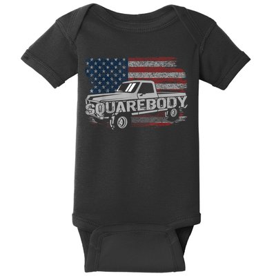 Vintage American Flag Squarebody Square Body Truck Lover Baby Bodysuit