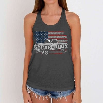 Vintage American Flag Squarebody Square Body Truck Lover Women's Knotted Racerback Tank