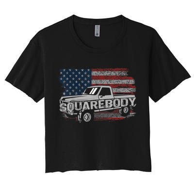 Vintage American Flag Squarebody Square Body Truck Lover Crop Top