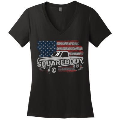 Vintage American Flag Squarebody Square Body Truck Lover Women's V-Neck T-Shirt