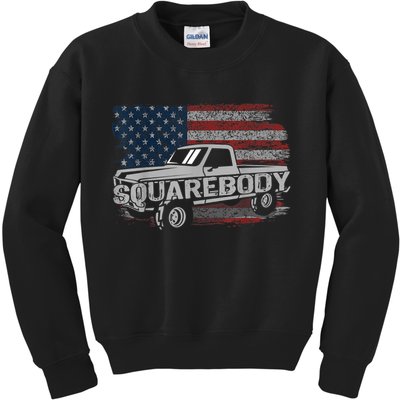 Vintage American Flag Squarebody Square Body Truck Lover Kids Sweatshirt