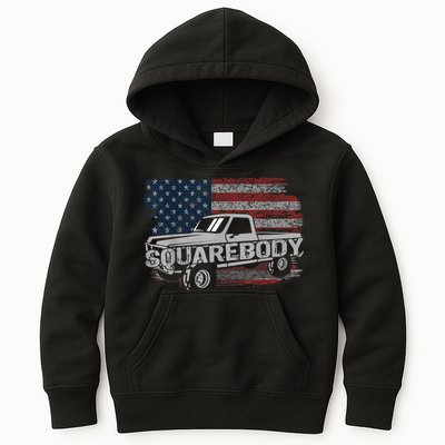 Vintage American Flag Squarebody Square Body Truck Lover Kids Hoodie