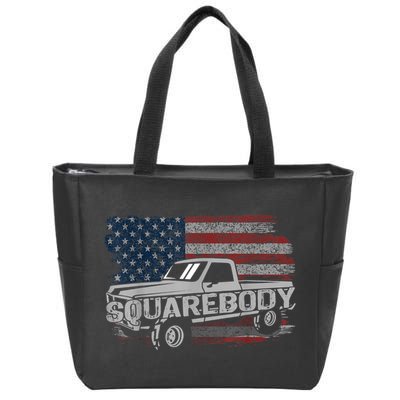 Vintage American Flag Squarebody Square Body Truck Lover Zip Tote Bag