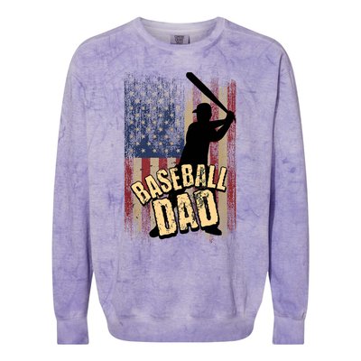 Vintage American Flag Baseball Dad Fathers Day Colorblast Crewneck Sweatshirt