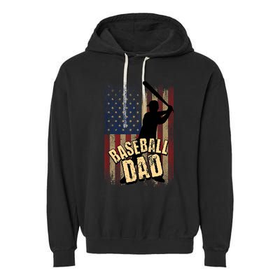 Vintage American Flag Baseball Dad Fathers Day Garment-Dyed Fleece Hoodie