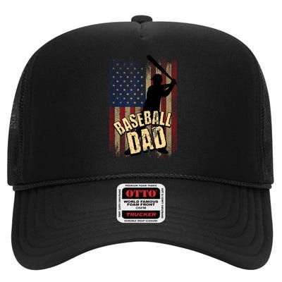 Vintage American Flag Baseball Dad Fathers Day High Crown Mesh Back Trucker Hat