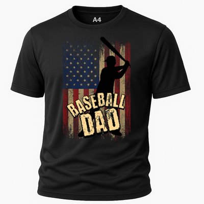 Vintage American Flag Baseball Dad Fathers Day Cooling Performance Crew T-Shirt