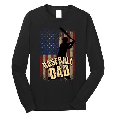 Vintage American Flag Baseball Dad Fathers Day Long Sleeve Shirt