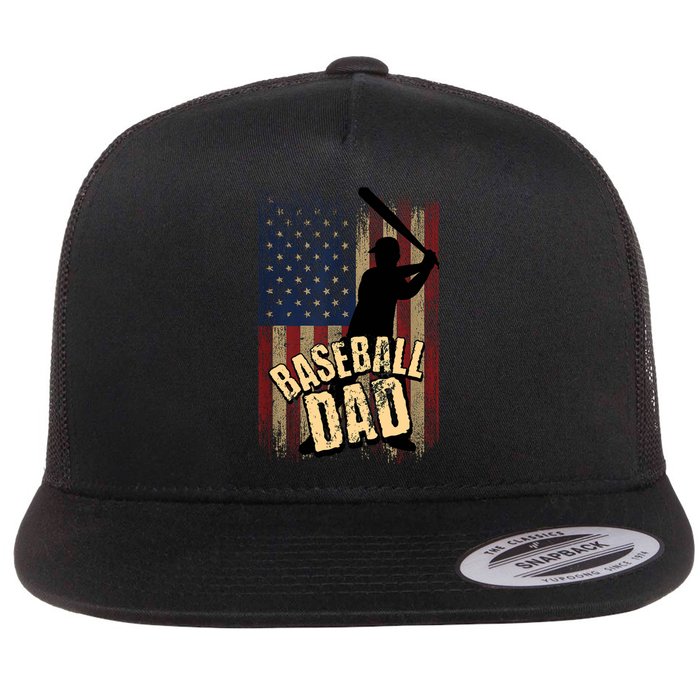 Vintage American Flag Baseball Dad Fathers Day Flat Bill Trucker Hat