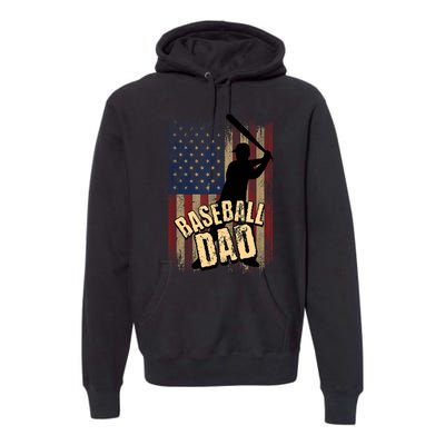 Vintage American Flag Baseball Dad Fathers Day Premium Hoodie