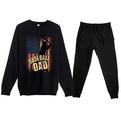 Vintage American Flag Baseball Dad Fathers Day Premium Crewneck Sweatsuit Set