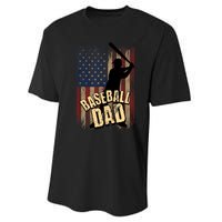 Vintage American Flag Baseball Dad Fathers Day Performance Sprint T-Shirt