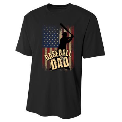 Vintage American Flag Baseball Dad Fathers Day Performance Sprint T-Shirt