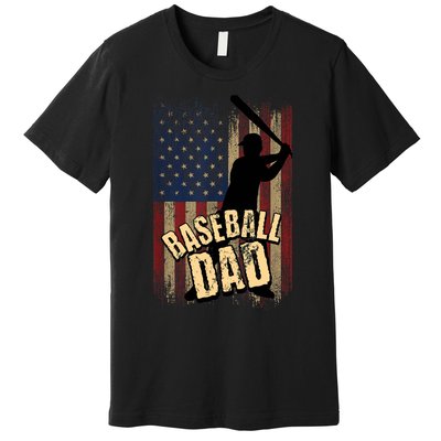 Vintage American Flag Baseball Dad Fathers Day Premium T-Shirt