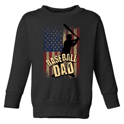 Vintage American Flag Baseball Dad Fathers Day Toddler Sweatshirt