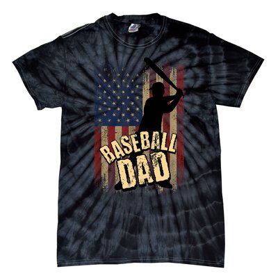 Vintage American Flag Baseball Dad Fathers Day Tie-Dye T-Shirt