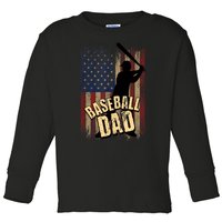 Vintage American Flag Baseball Dad Fathers Day Toddler Long Sleeve Shirt