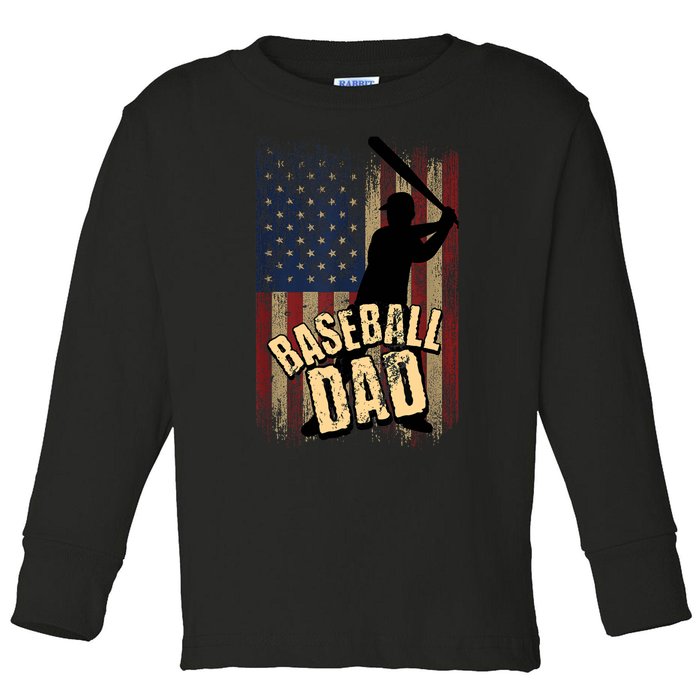 Vintage American Flag Baseball Dad Fathers Day Toddler Long Sleeve Shirt