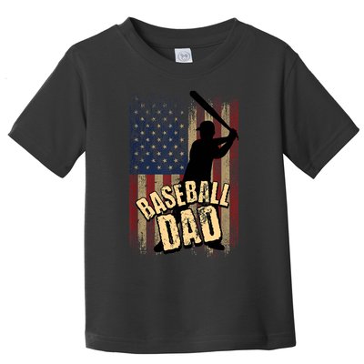 Vintage American Flag Baseball Dad Fathers Day Toddler T-Shirt