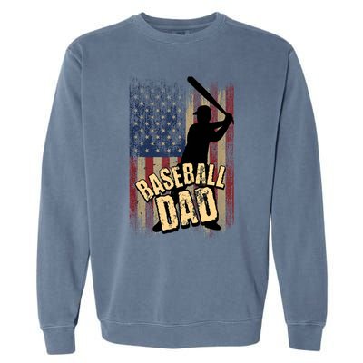 Vintage American Flag Baseball Dad Fathers Day Garment-Dyed Sweatshirt