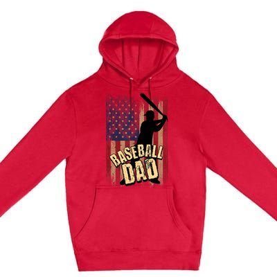 Vintage American Flag Baseball Dad Fathers Day Premium Pullover Hoodie