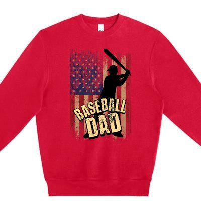 Vintage American Flag Baseball Dad Fathers Day Premium Crewneck Sweatshirt